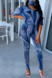 Green Street Patchwork Tie-dye O Neck Long Sleeve Two Pieces