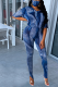 Blue Street Patchwork Tie-dye O Neck Long Sleeve Two Pieces