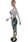 White Sexy Print O Neck Regular Jumpsuits