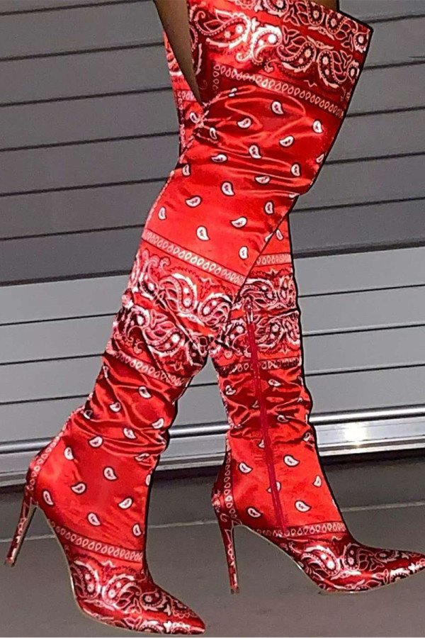 Red Fashion Casual Pointed Stiletto Boots