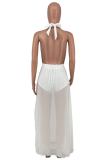 White Sexy Solid See-through Halter Mesh Dress