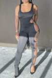 Red Fashion Sexy Solid Hollowed Out O Neck Skinny Jumpsuits