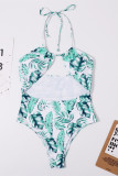 Green Fashion Sexy Print Hollowed Out Backless Swimwears