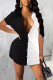 Black Fashion Casual Patchwork Basic Turndown Collar Shirt Dress