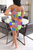 Yellow Fashion Casual Print Backless Spaghetti Strap Sleeveless Dress Dresses