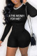 Black Fashion Casual Letter Print Basic O Neck Skinny Romper