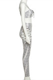 Red Fashion Sexy Print Hollowed Out Strap Design Spaghetti Strap Sleeveless Two Pieces