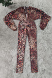 Leopard Print Fashion Sexy Leopard Backless V Neck Regular Jumpsuits