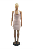 Light Pink Fashion Sexy Solid Backless Halter Sleeveless Dress