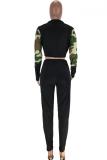 Camouflage adult Fashion Sexy Camouflage Two Piece Suits Patchwork pencil Long Sleeve Two-piece Pant