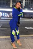 Blue Sexy Fashion Patchwork zipper Solid Polyester Long Sleeve Turndown Collar