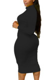 Black Fashion Sexy adult Ma'am Turtleneck Solid Plus Size