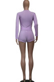 purple Fashion Active adult Ma'am Solid Two Piece Suits Straight Long Sleeve Two Pieces