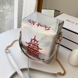 Silver Fashion Casual Letter Print Crossbody Bag