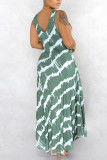 Light Green Sexy Tank Sleeveless O neck Swagger Ankle-Length Print Dresses