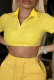 Yellow Casual Solid Patchwork Turndown Collar T-Shirts