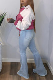Pink Fashion Casual Patchwork Cardigan Turndown Collar Outerwear