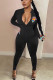 Black Sexy Print V Neck Skinny Jumpsuits