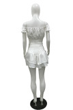 White Fashion Sexy Solid Backless Strap Design Off the Shoulder Two Pieces