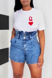 White Fashion Casual Print Basic O Neck Tops