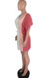 Multicolor Casual Striped Patchwork Draw String V Neck Pleated Dresses