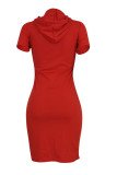 Red Fashion Solid Split Joint Hooded Collar A Line Dresses