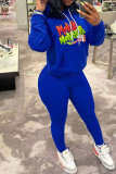 Colorful Blue Sportswear Print Split Joint Hooded Collar Long Sleeve Two Pieces