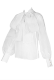 White Peter Pan Collar Puff sleeve Mesh Patchwork bow-knot perspective Blouses & Shirts