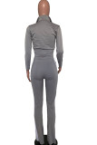 Grey Fashion Casual adult Ma'am Patchwork Solid Two Piece Suits Boot Cut Long Sleeve Two Pieces