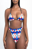 Blue Red Fashion Sexy Print Backless Swimwears