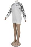 White Turtleneck Solid Animal Prints Patchwork Polyester Pure Long Sleeve Sweats & Hoodies