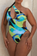 Green Sexy Print Hollowed Out Patchwork Swimwears