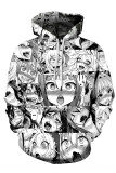 Black Fashion Street Adult Polyester Print Split Joint Draw String Pullovers Hooded Collar Outerwear