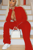 Red Sexy Solid Patchwork Zipper Collar Skinny Jumpsuits
