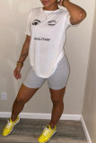 White Fashion Casual Print Basic O Neck T-Shirts