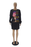 Black Sexy Print O Neck Dresses