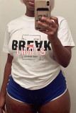 White Fashion Casual Letter Print Basic O Neck Tops