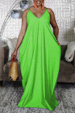 Yellow Sexy Casual Solid Basic V Neck Loose Sling Dresses