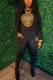 Black Casual Solid Patchwork O Neck Nine Points Sleeve Two Pieces