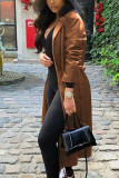 Red Fashion Street Adult Faux Leather Solid With Belt Turndown Collar Outerwear