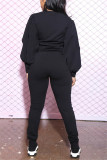 Wine Red Fashion Casual Solid Basic O Neck Long Sleeve Two Pieces