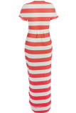 Red Polyester Sexy Europe and America Short Sleeves V Neck Straight Floor-Length Print Dresses