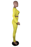 Yellow Casual Print Letter O Neck Long Sleeve Two Pieces