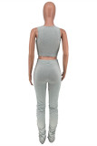 Red Casual Sportswear Solid Vests Pants V Neck Sleeveless Two Pieces