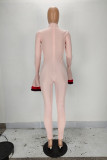 Khaki Casual Sportswear Solid Basic Half A Turtleneck Skinny Jumpsuits