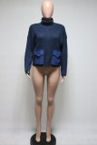 Blue Fashion Daily Adult Patchwork Solid Patchwork Turtleneck Tops