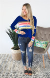 Yellow V Neck Long Sleeve Patchwork Tees & T-shirts