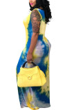 Yellow Polyester Fashion Sexy adult Green Yellow watermelon red Tank Sleeveless Slip Swagger Ankle-Length Print Patchwork Tie and dye Dresses
