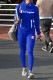 Blue Casual Print Patchwork Turtleneck Long Sleeve Two Pieces