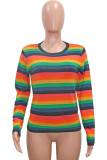 Stripe Fashion Casual Adult Polyester Striped O Neck Tops
